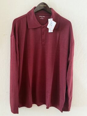 Burma Bibas Men’s XL Burgundy Rust Long Sleeve Polo Shirt NWT Cool Comfort